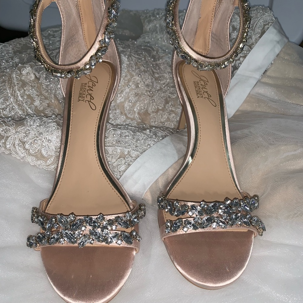Jeweled Badgley Mischka ankle-strap shoes bridal